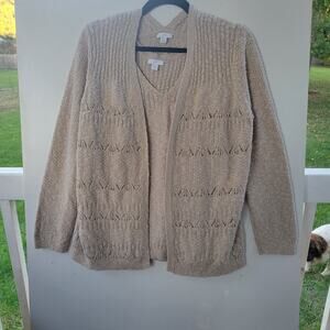 J. Jill Sweater‎ Cardigan Cream Open front chunky Matching Sweater Tank SZ L